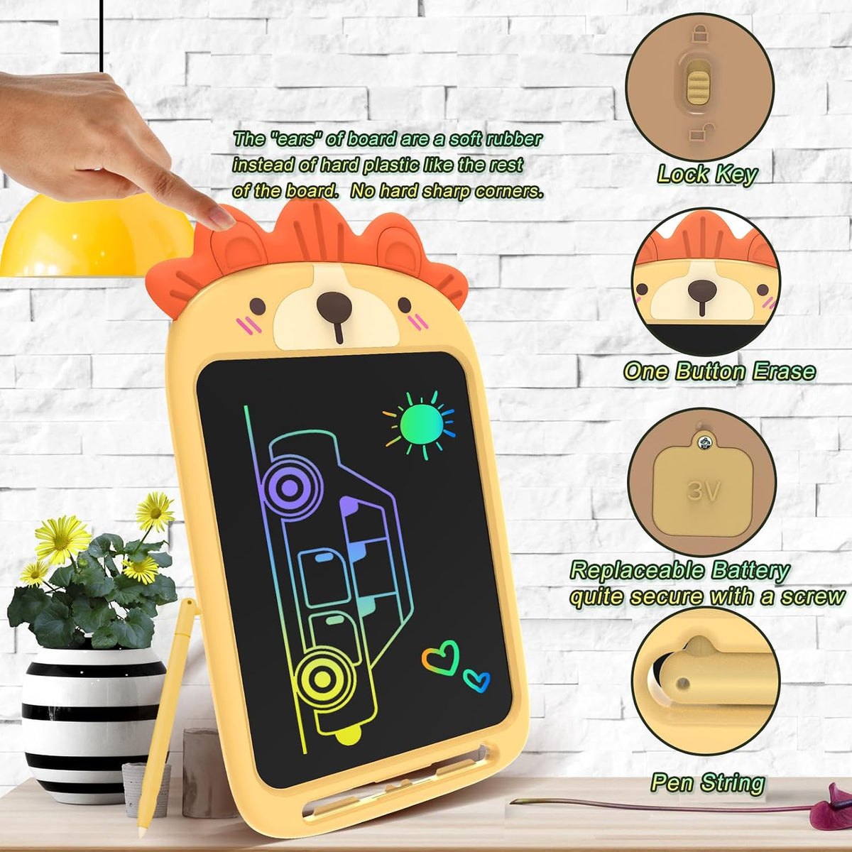 CHAFEGY lion LCD writing tablet for kids, 10 inch colorful doodle board with stylus - view 7