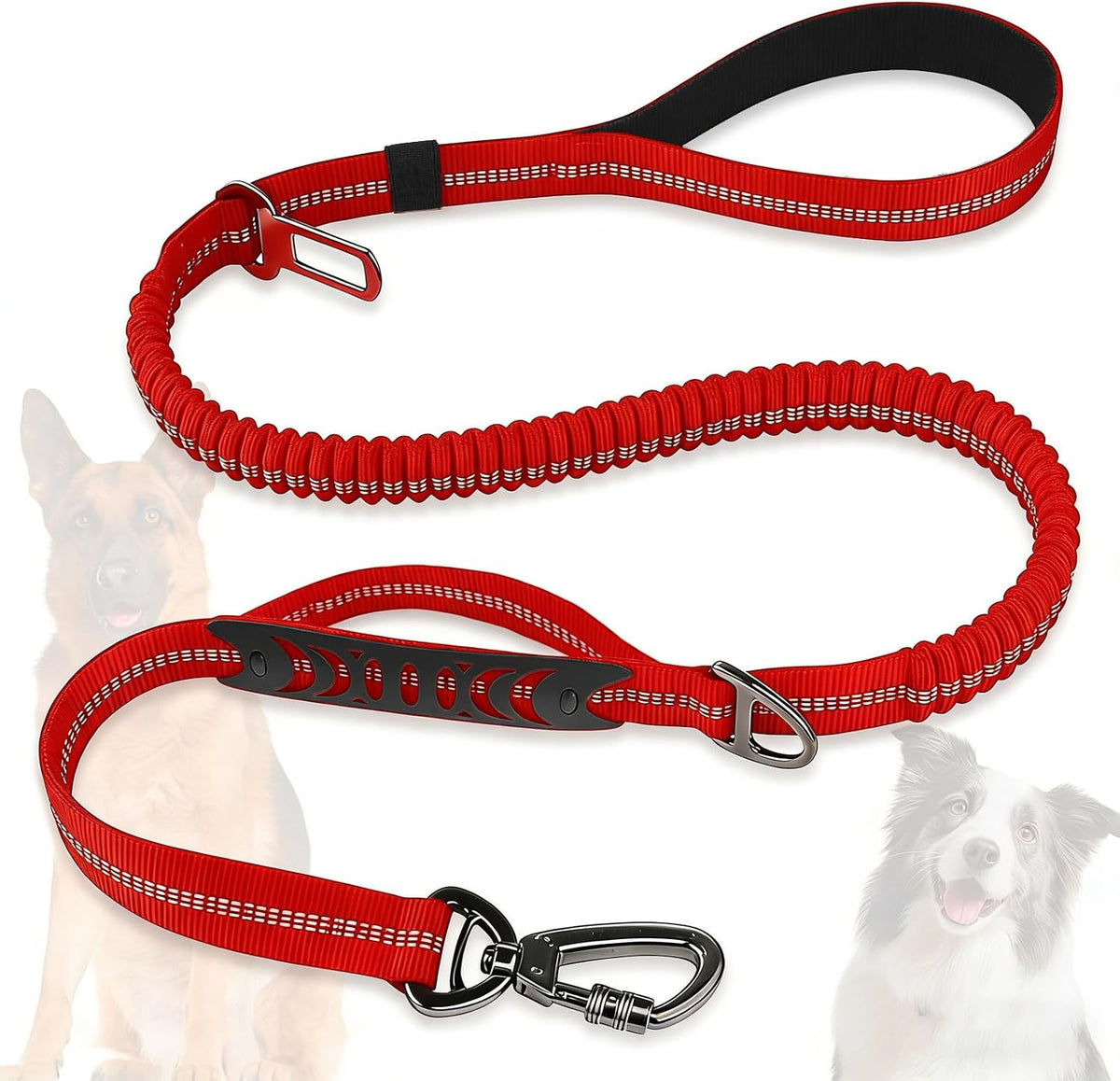 Dog Leash Heavy Duty, Bungee Leash Reflective Car Seat Belt for Dogs Brown – Essentials for Dogs - Red