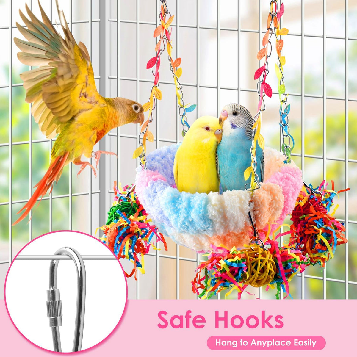 KATUMO Bird Nest, Conure Breeding Bed Parrotlet Snuggle Nest Lovebird Bed Bird Swing Bed for Small - 6.7"L x 6.7"W x 3.5"Th / Pink - image 4