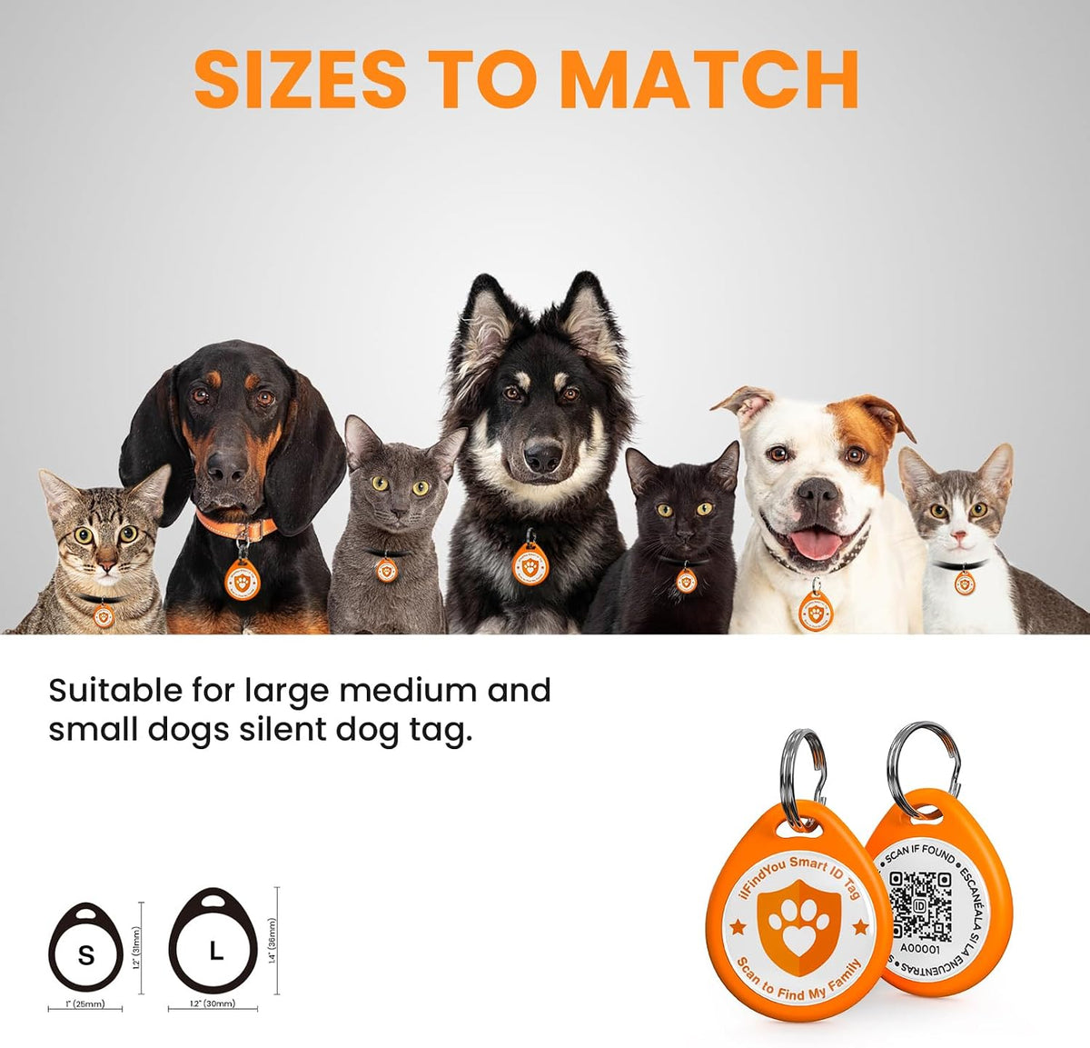 QR Code Cat Tags Personalized Small, Real-time Alerts, Pink – Essentials for Cats - 1 Pack Orange / Large-1.2"*1.4" - image 3