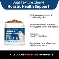 L-Lysine Supplement for Cats, Cat Vitamins for Sneezing, Runny Nose, Cold, Immune Support, Eye Function and Respiratory Health, Natural Lysine Cat Treats (120 Chews, Tuna)