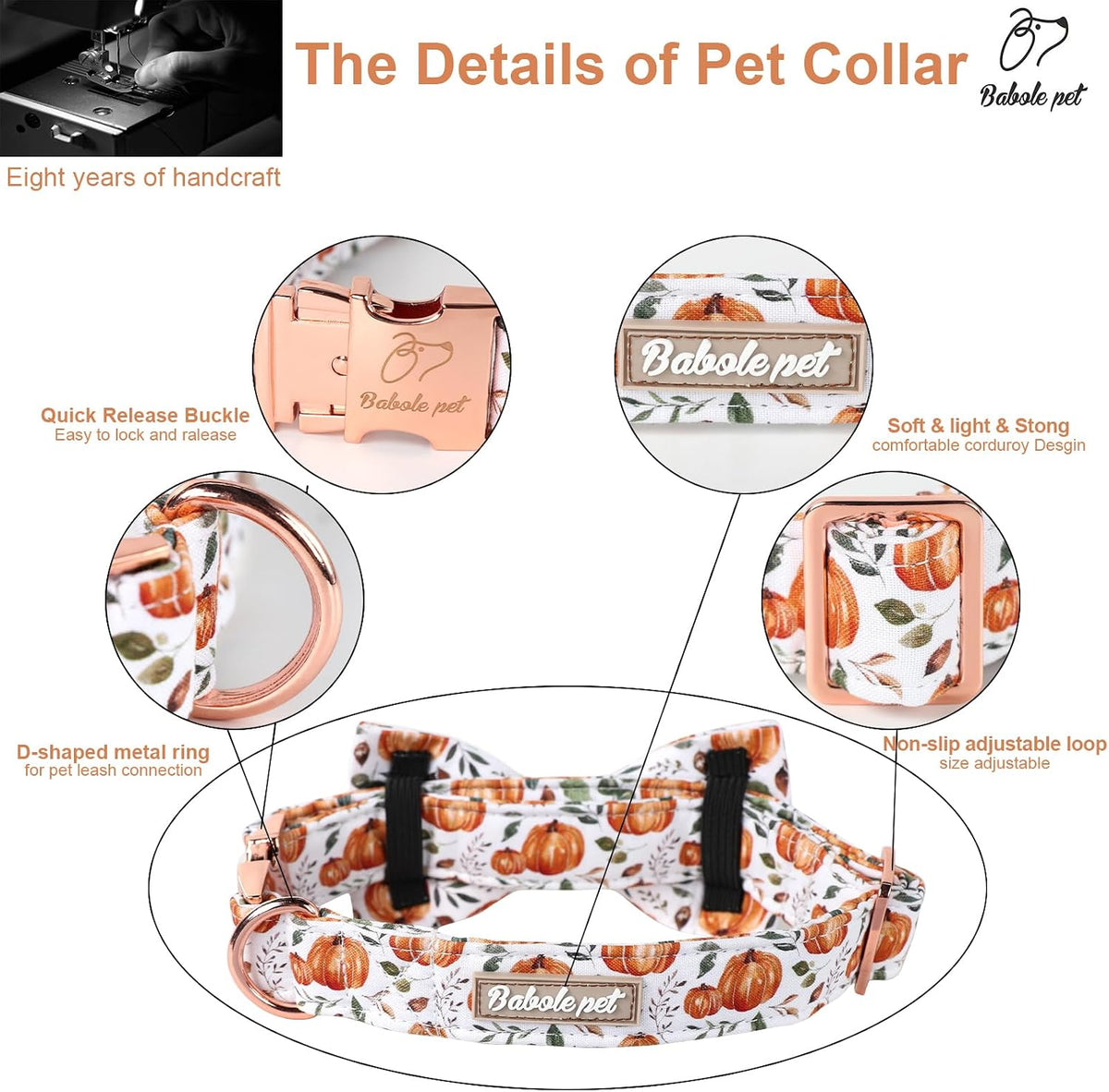 Green Dog Collar with Bow Tie, Christmas Bowtie Dog Collar M – Essentials for Dogs - XL / B-White Pumpkin - image 4