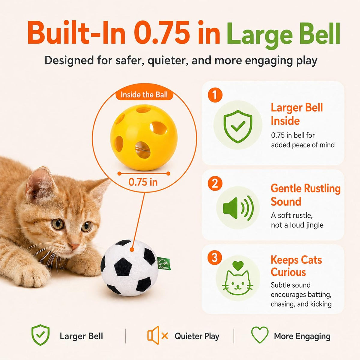 Agape Organic Catnip & Silvervine Filled Cat Toy Balls with Bell Sound – Essentials for Cats - 4 Ball Set - image 3
