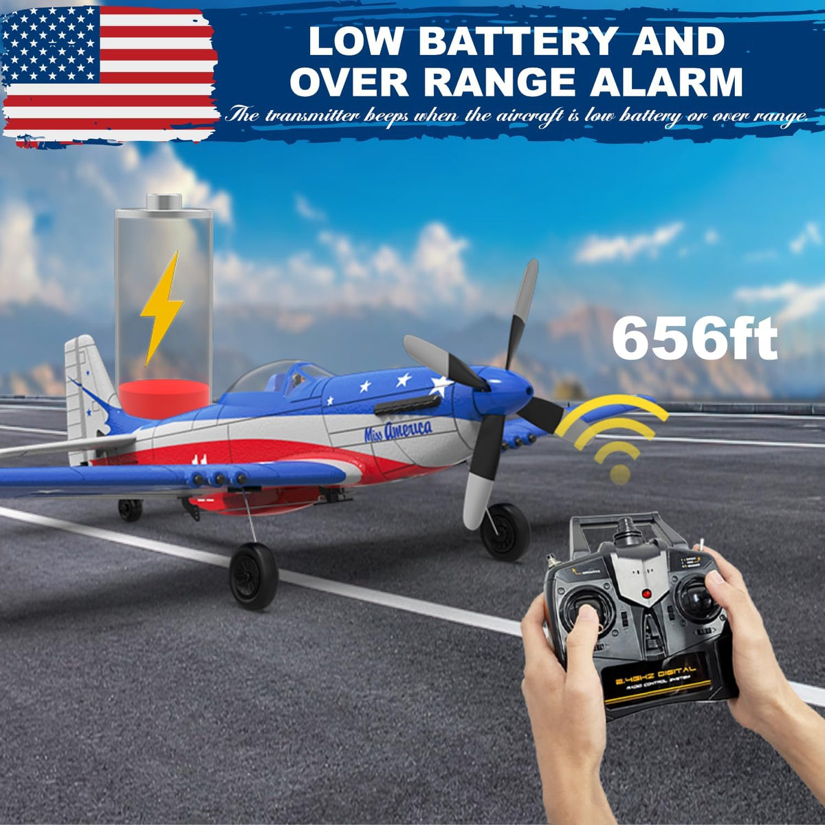LEAMBE 4 Channel RC Plane, Ready to Fly Aerobatic Aircraft - Blue / Large - image 4