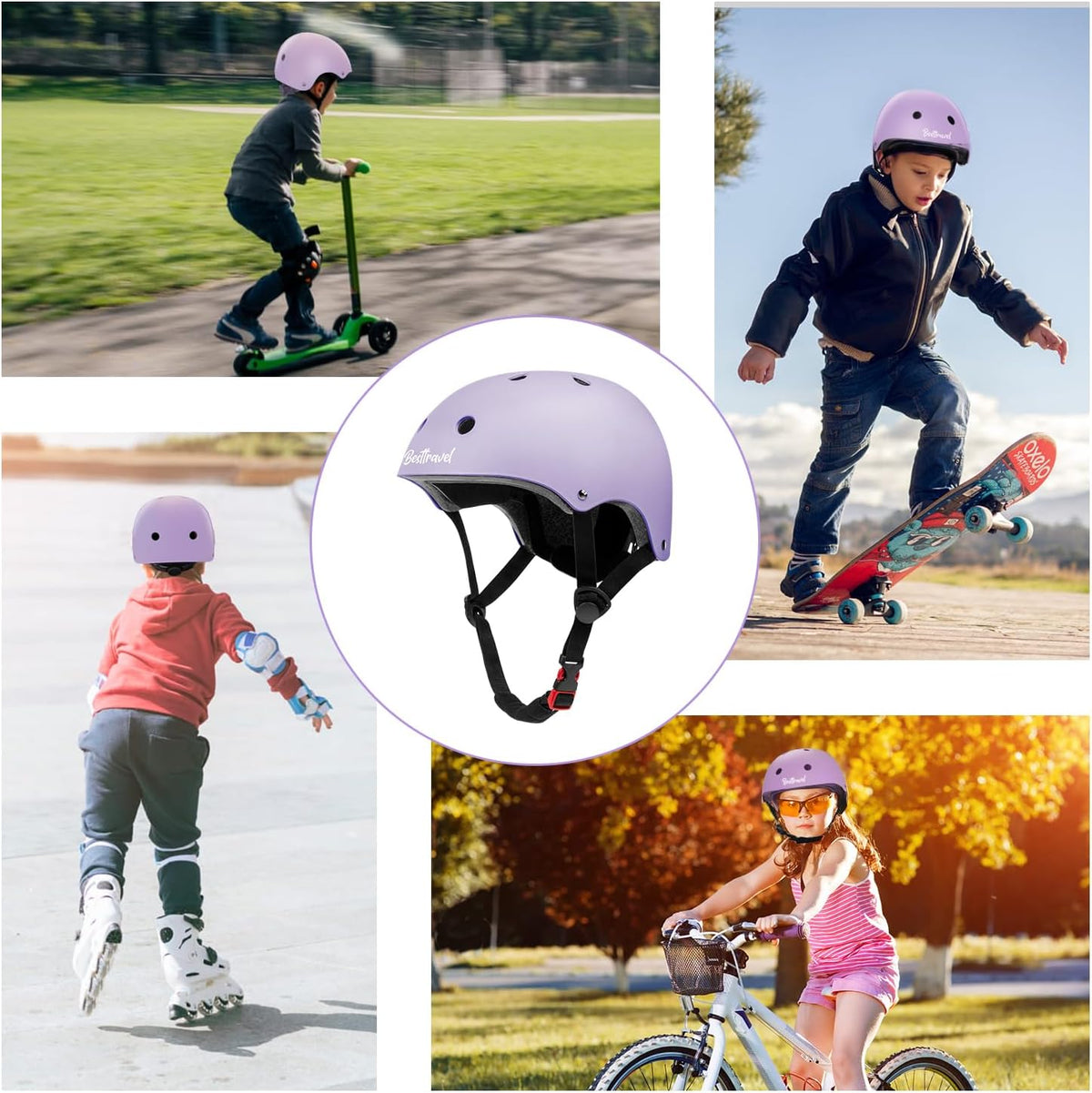Besttravel Kids Helmet, Toddler Adjustable Kids Ages 3-8 Years Old Boys Girls Multi-Sports Safety - Purple - image 2