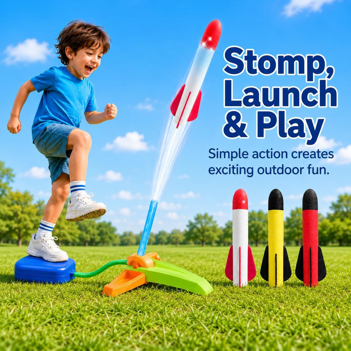 Foam Rocket Launcher for Kids, Foot-Powered Outdoor Toy Set – Fun for Kids & Family - image 3