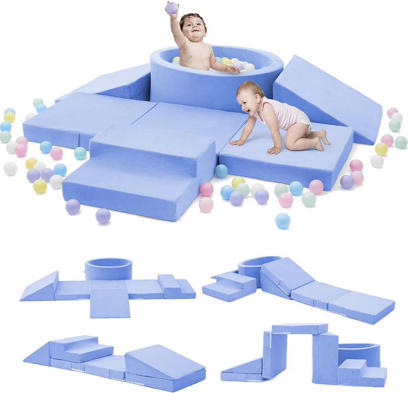 Elftopia foam climbing set with ball pit, stairs and ramps for toddlers in grey