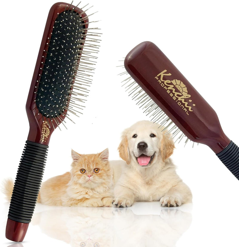 Kenchii Pet Grooming Metal Pin Brush for Dogs and Cats - Oblong