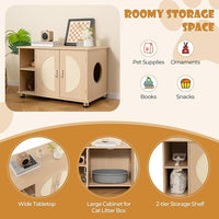 Tangkula Litter Box Enclosure, Hidden Cat Washroom with Storage Shelf, Sisal Scratching Doors, Adjustable Metal Feet, Modern Cat Litter Cabinet Storage Bench, Enclosed Litter Box Furniture (Natural)