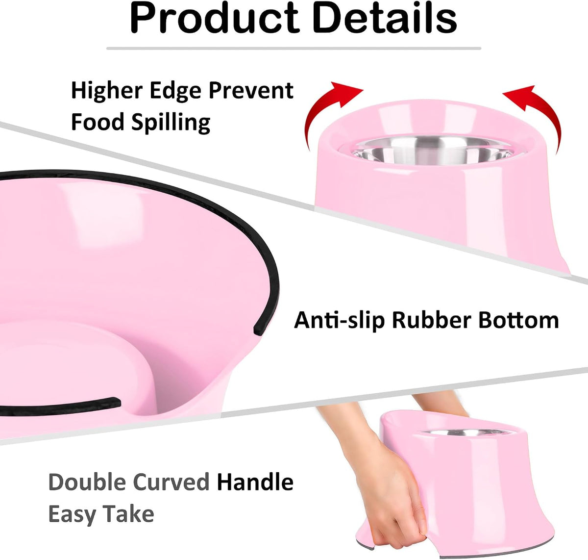 Tilted Elevated Dog Bowls Non-Slip & Non-Spill Pet Feeder - M/2 Cup / Pink - image 4