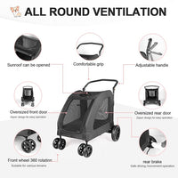 Large Dog Travel Stroller with 4 Heavy Duty Wheels Pet Stroller with Adjustable Handle - Double Doggie Capacity Jogger Wagon with Back Front Door for Small Medium Large Dogs (Black)
