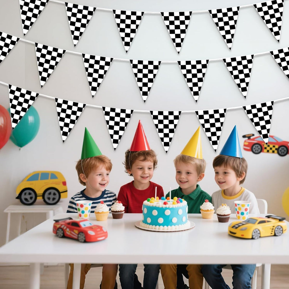 Piokio 100ft Black and White Checkered Flag Banner – Fun for Kids & Family - Black and White / 7.5x11.5 Inch(33ft) - image 3