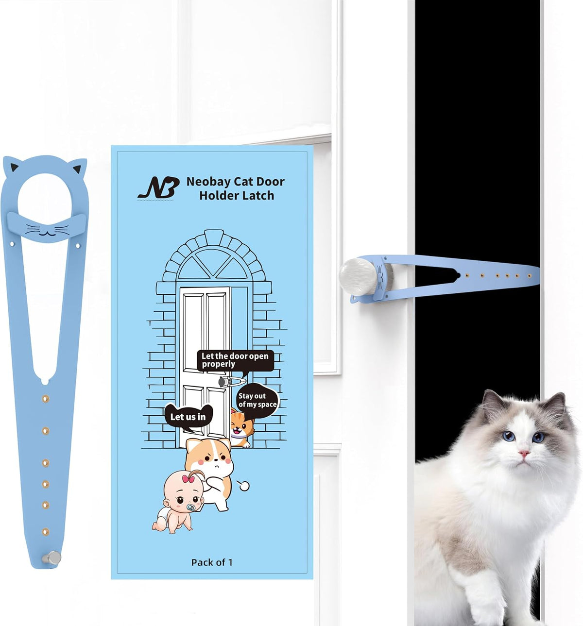 Neobay Cat Door Latch with Stabilizer - Blue 1 Pack