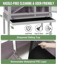 GUTINNEEN Guinea Pig Cage Rabbit Cage Indoor with Chew-Proof Edges, Clean Deep Tray, Leakproof PVC Layer, Small Animals Cage with Adjustable Legs - Grey