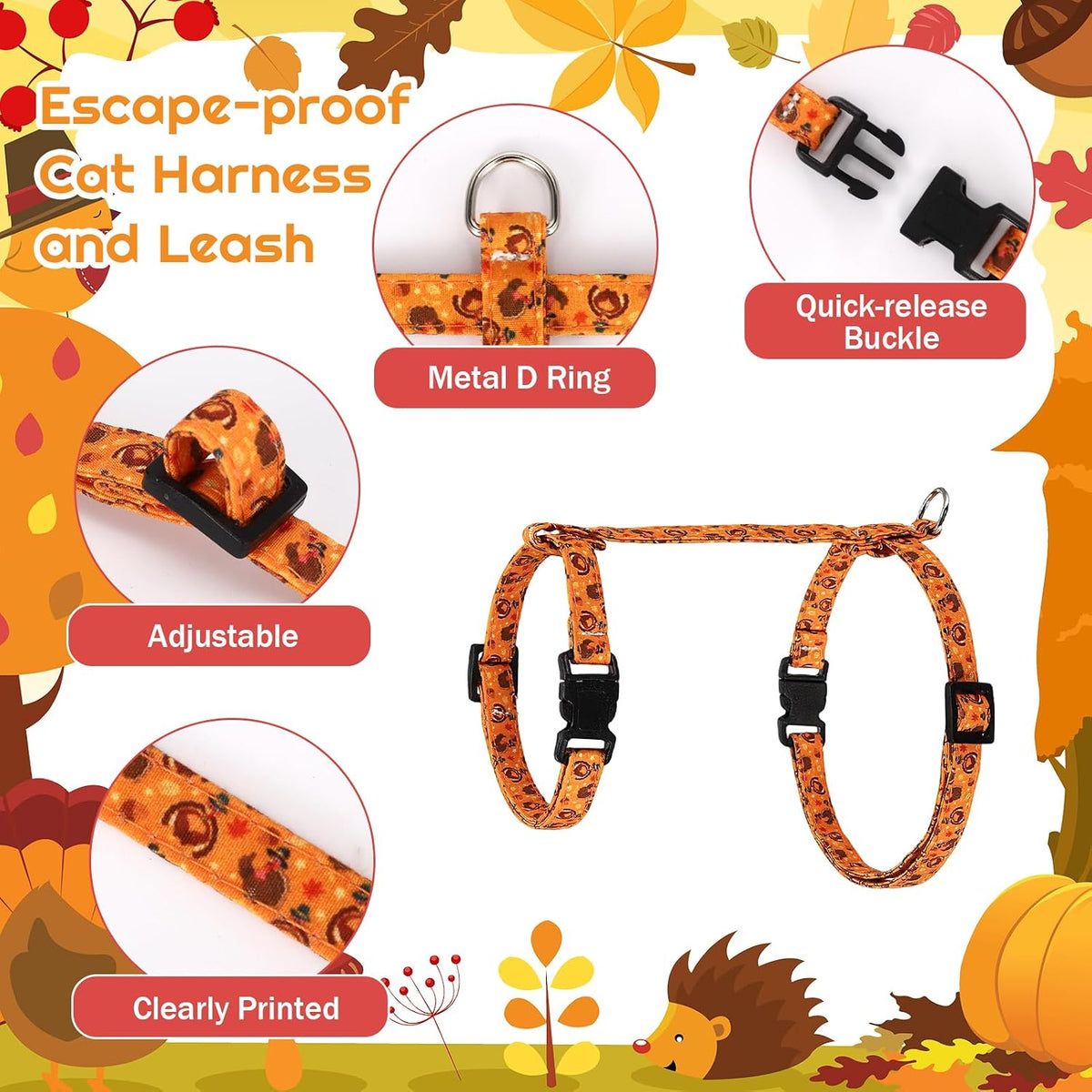 2 Pack Cat Harness and Leash with Collar Set - Orange - image 3