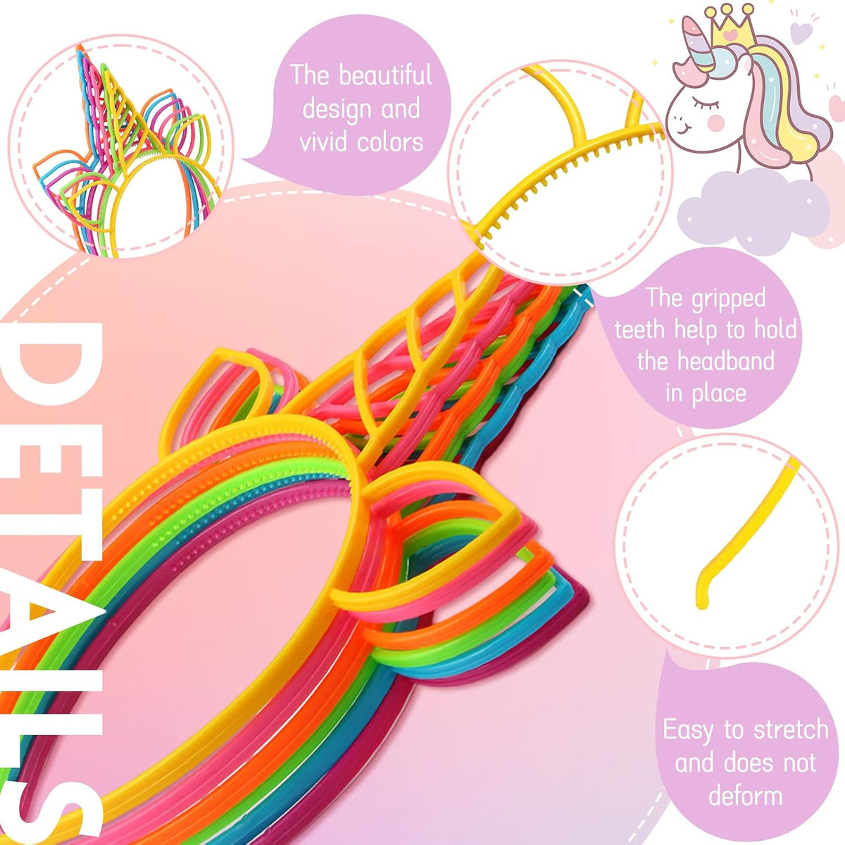 Zddaoole 24 Pcs Unicorn Headbands Unicorn Birthday Party Favors - 24 Pcs - image 3