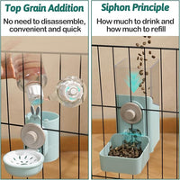 kathson Hanging Automatic Rabbit Pet Food and Water Dispenser, Auto Gravity Bunny Feeders for Cages, Detachable Self-Feeding Feeder and Waterer Set for Ferrets Chinchilla Hedgehog (Light Blue)