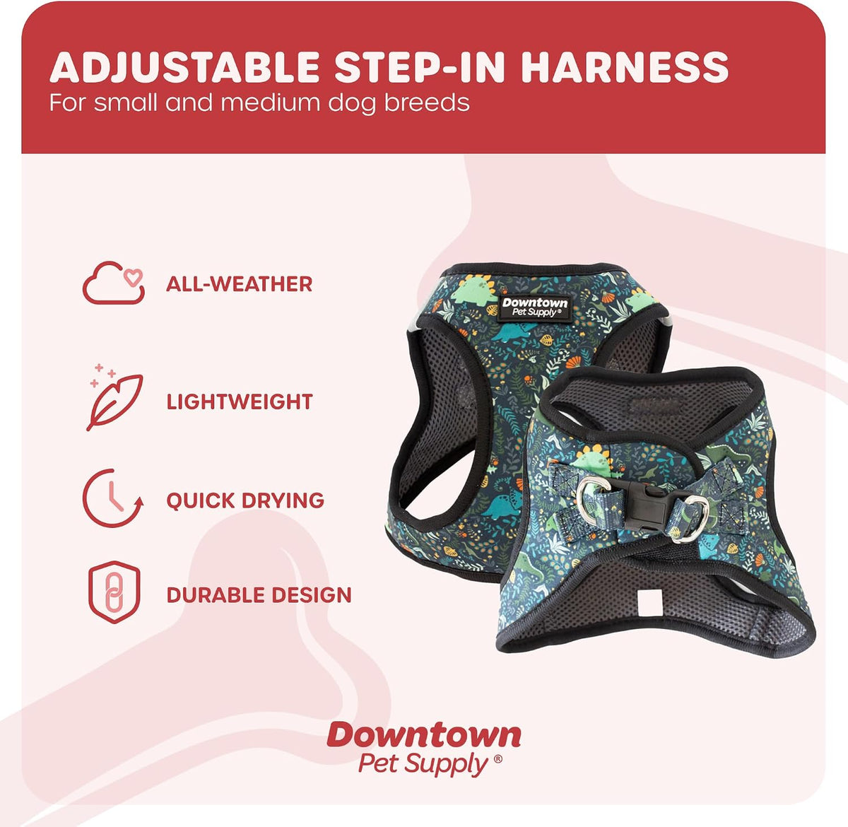 Downtown Pet Supply Step in Dog Harness for Teacup Dogs & Cats No Pull - X-Small / Dinosaur - image 2