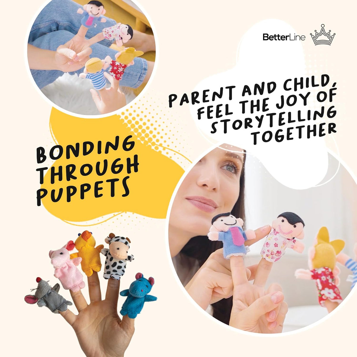 BETTERLINE 20 Piece Story Time Finger Puppets Set Cloth Velvet - 20 Pieces Animals & Family Members / Finger Puppets - image 4
