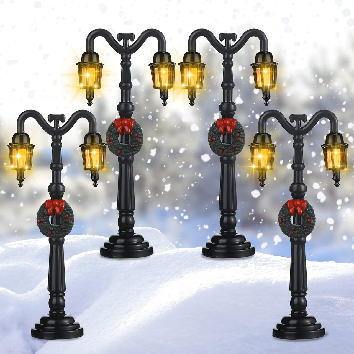 Mudder 12 Pcs Christmas Miniature Village Lamp Post Light - Artsy / 4