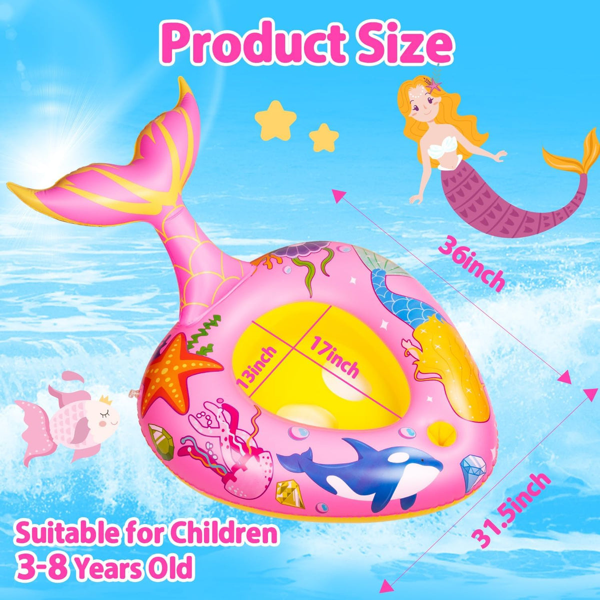 Difola kids pool float with water gun in a pink mermaid design - view 9