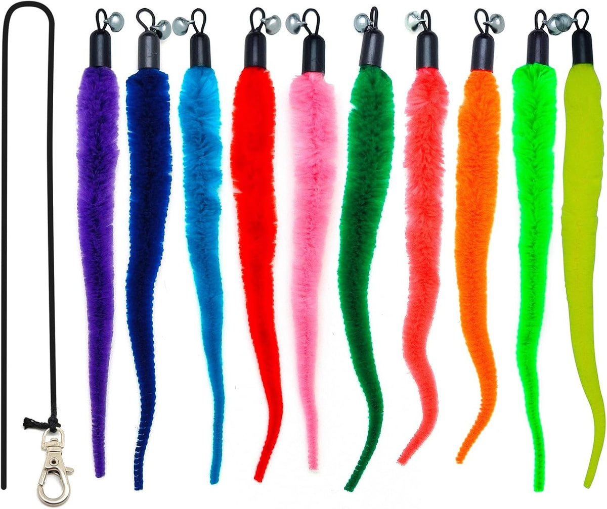 miwoowim 12 Pack Cat Wand Toy Refills with Bells - 10 Worms Refill