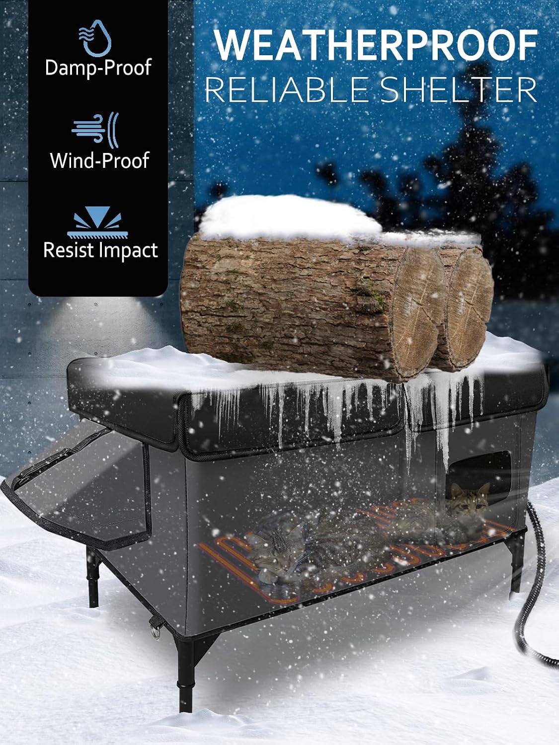 Heated Cat House for Outside Insulated in Winter - Dark Gray / 15.0"L x 15.0"W x 19.0"H - image 3