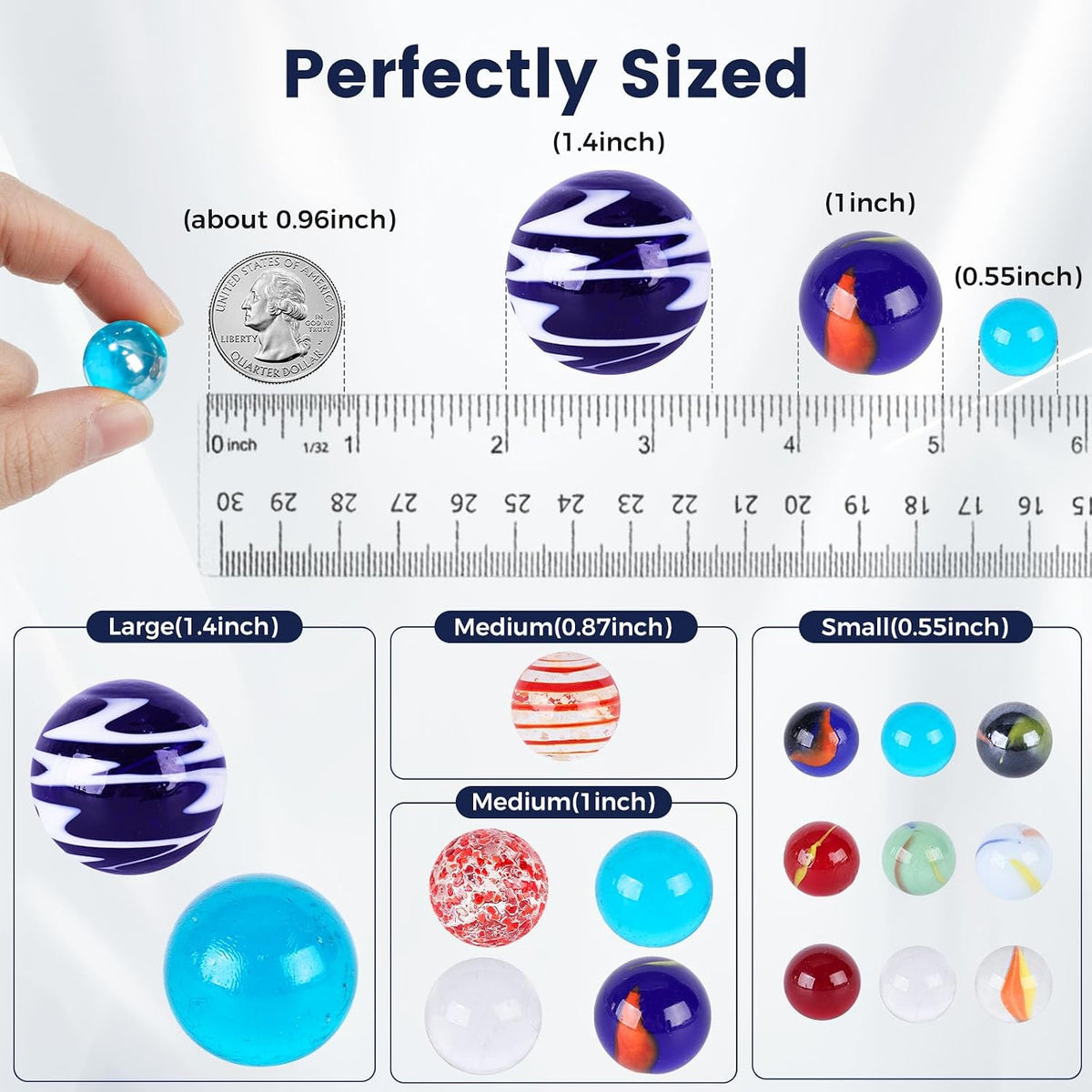 LovesTown 180 piece assorted glass and ceramic planet marbles with shooters in a gift box - view 3