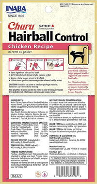 INABA Churu for Cats, Functional, Creamy Lickable Purée Cat Treat for Hairball Control with Taurine & Vitamin E, 0.5 Ounces Each, 48 Tubes (4 per Pack), Chicken Recipe