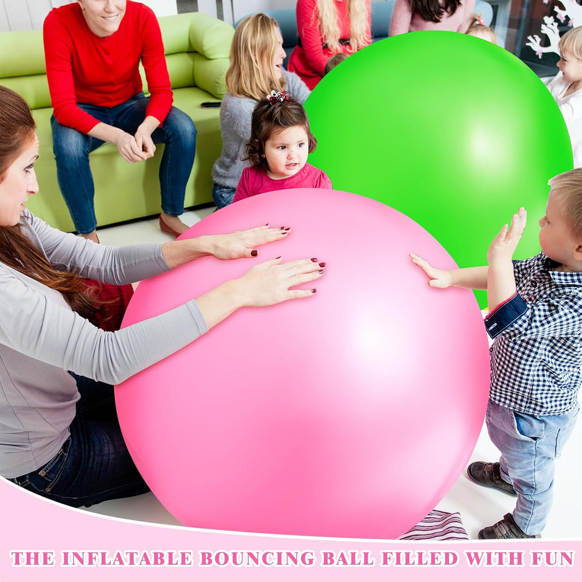 Jenaai giant inflatable bouncy balls in red and blue, 30 inches across - view 32