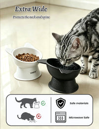 YINEYA 2 Pack Cat Food Bowls Elevated Design for Neck Comfort - Black&White - image 3