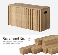 UEV Storage Bench,39.4" Wood Box, Storage Trunk with 2 Safety Hinges, Ottoman Storage Chest, Fluted Storage Bench for Bedroom, Entryway, Living Room(Natural Wood)