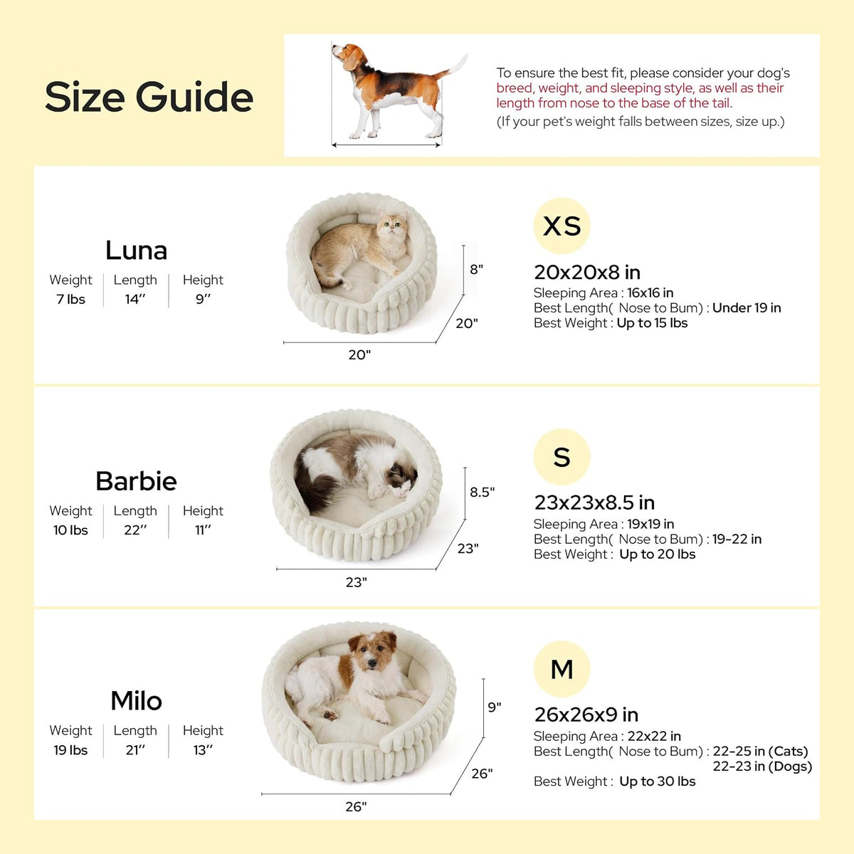 Bedsure ComfyFleece Washable Cute Cat Bed, Soft Round Kitten Bed - 23''x23''x8.5'' / Cream - image 4