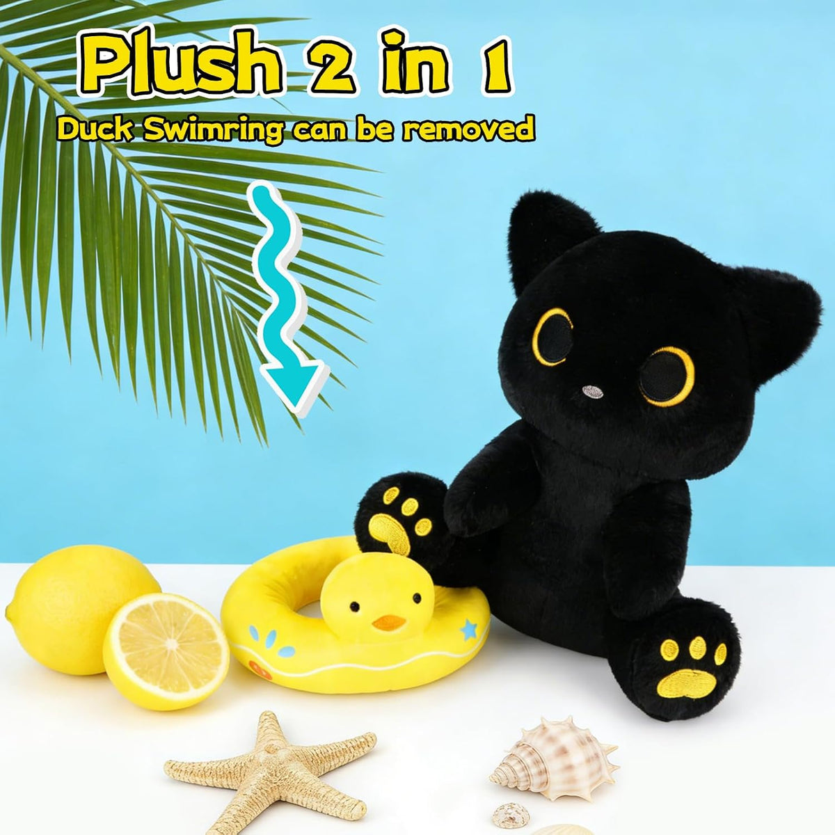 MUFEIRUO Halloween black cat plush holding pumpkin bag, wearing orange witch hat - view 29