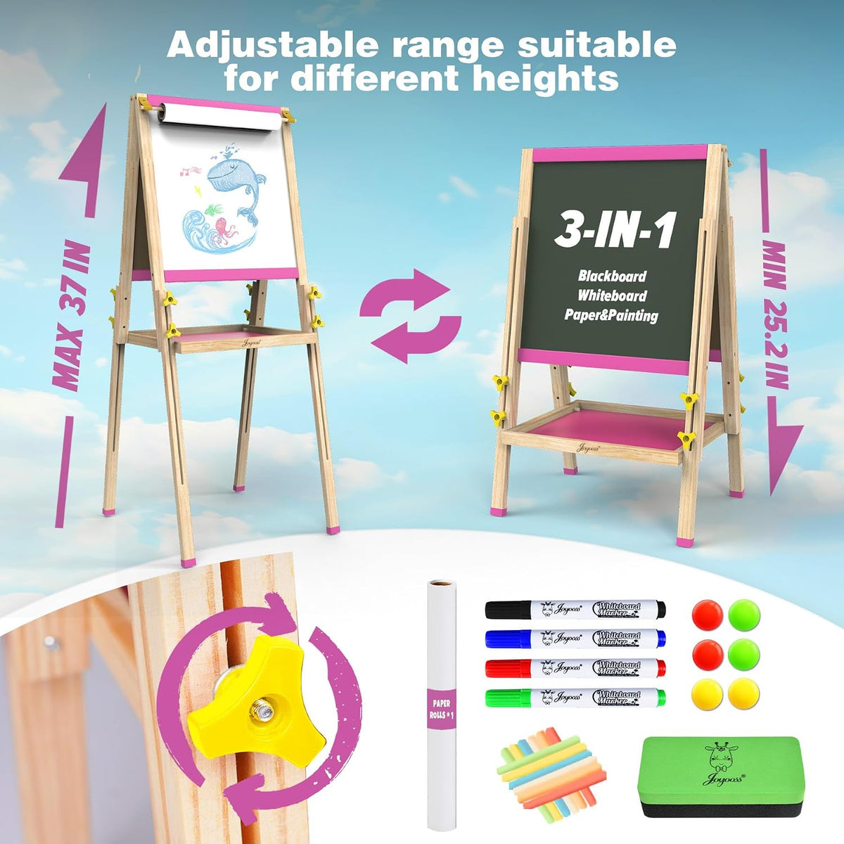 JOYOOSS Easel for Kids Art Easel Toddlers Easels With Paper Roll – Fun for Kids & Family - Pink - image 3