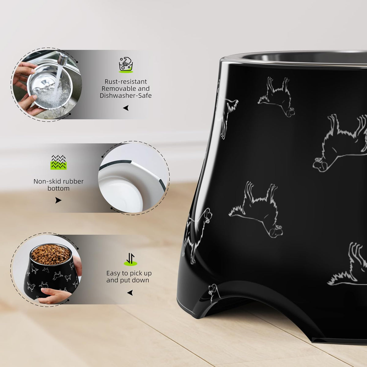 Elevated Dog Bowls with Stainless Steel Bowl - Black / M/2 Cups - image 3