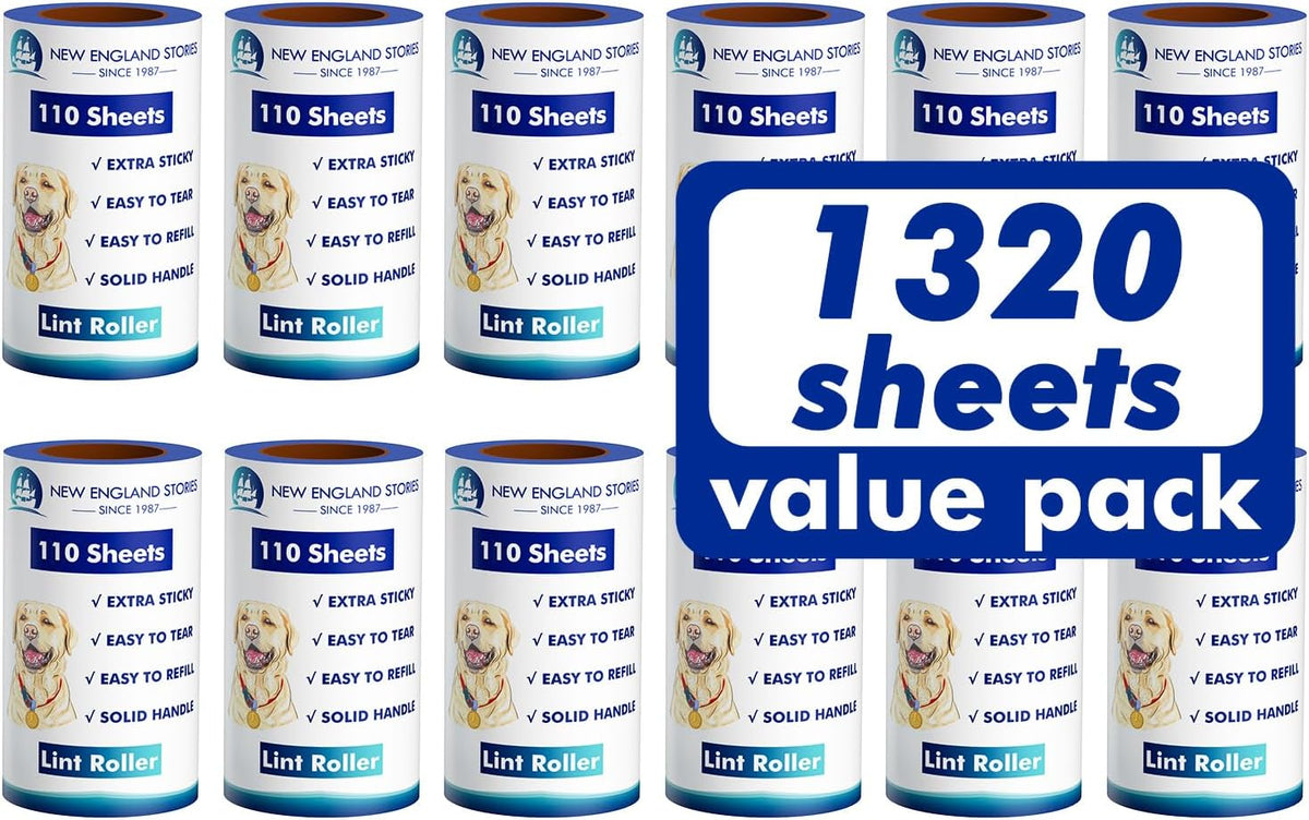 1200 Sheets Lint Roller with 6 Upgraded Handles - 12 Refills + 1320 Sheets