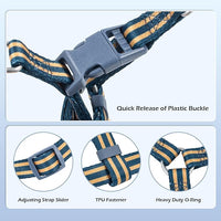 Stripe Step in Dog Harness for Small Dogs, Freedom Nylon Dog Halter Vests, Lightweight and Escape Proof Puppy Harness, Quick Fits for Small Medium and Large Dogs, Blue M