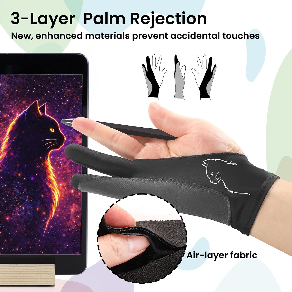Artist Drawing Glove: 3-Layer Palm Rejection for iPad & Drawing - Midnight Profile(2 Pack) / Small - image 4