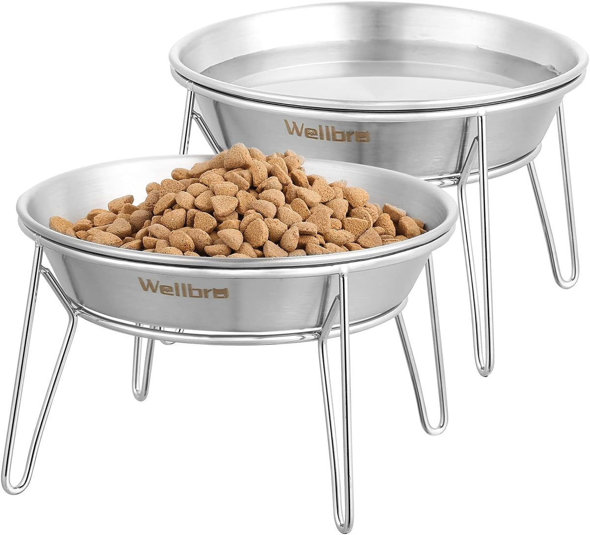 Elevated Cat Bowls, Wide Stainless Steel Cat Food Bowls with Metal Stand Whisker Stress-Free - 2 pack raised bowls