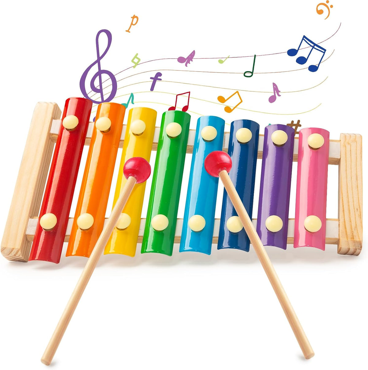 LovesTown Wooden Xylophone, 8 Rainbow Keys, 2 Mallets – Fun for Kids & Family