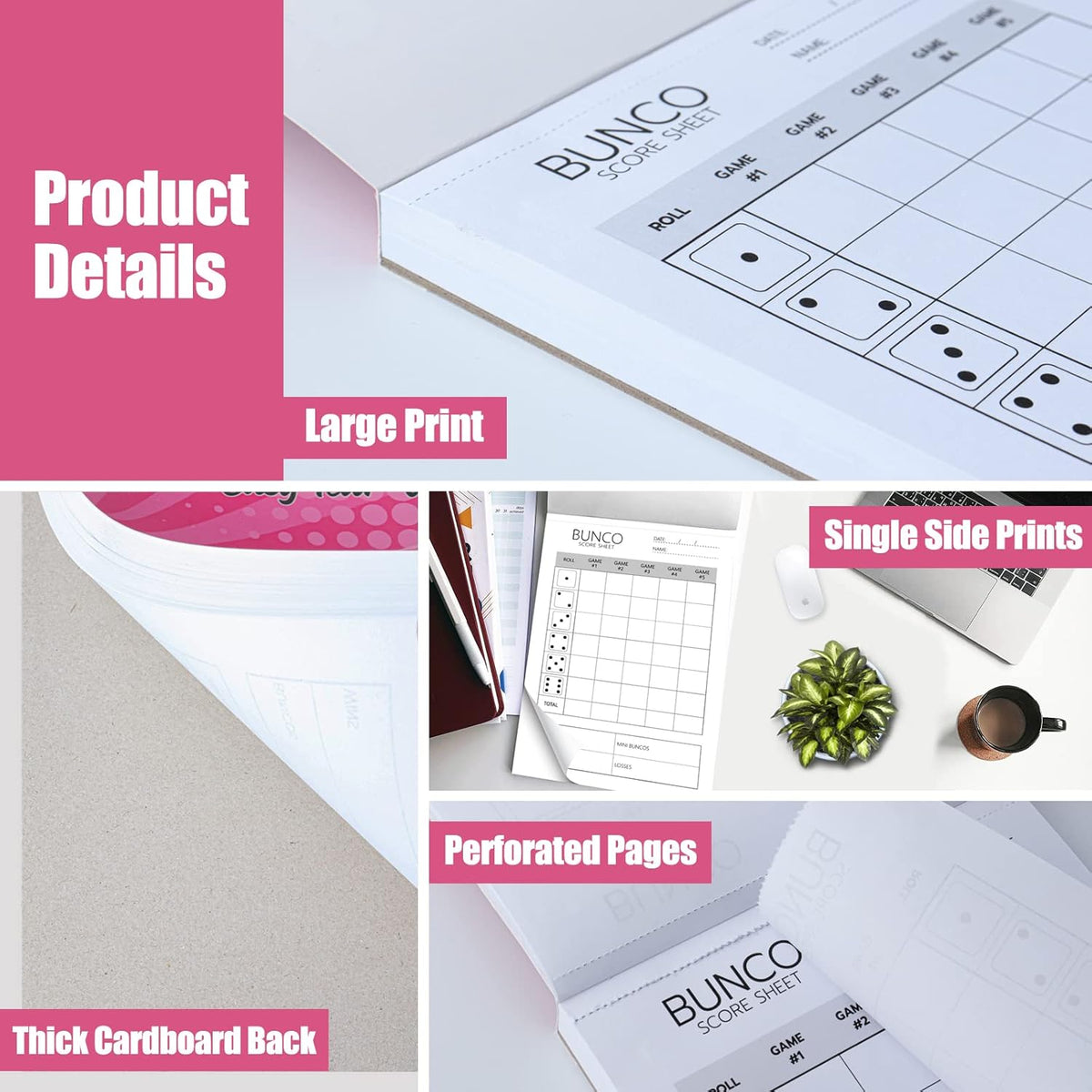 Bunco Score Sheets: 100 Single Side Large Print Score Sheets - image 4