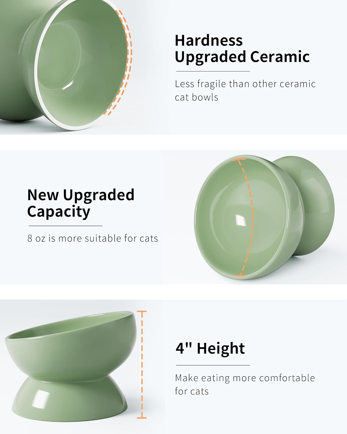 Cat Water Bowl, 15° Tilted and Raised Pet Food Dish - 1 Pack / Sage Green - image 4