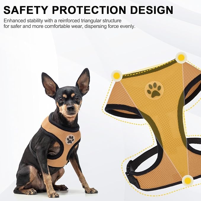BINGPET No Pull Dog Harness, Soft Mesh Breathable All Weather Vest, Safety Protection Design, Durable Adjustable Step-in Easy Walk Dog Harness for Small Medium Large Dogs (Beige, S)