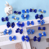 20PCS Cute Dog Hair Bows with Rubber Bands Handmade Mix Style - Dark Blue / Lovely Pattern - image 3
