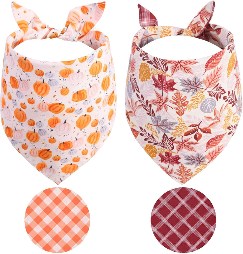 Fall Dog Bandanas 2PCS Large, Thanksgiving Pumpkin Leaf Scarf – Essentials for Dogs - Pumpkin-leaf / X-Large