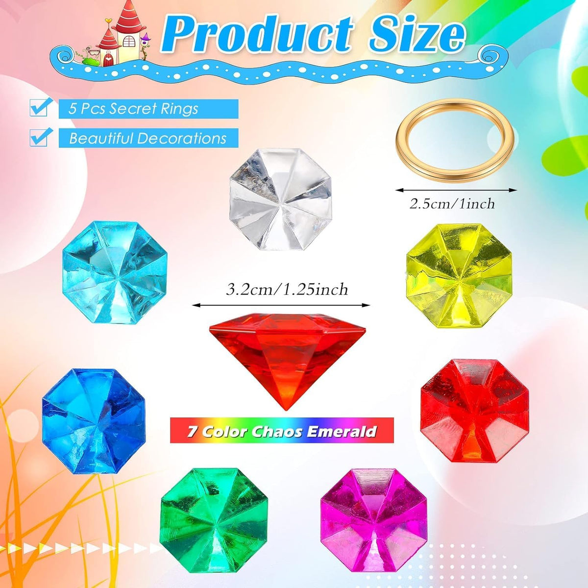 ZCYSRLQIN acrylic gems and gold rings set with seven colored gems and a gauze bag - view 10