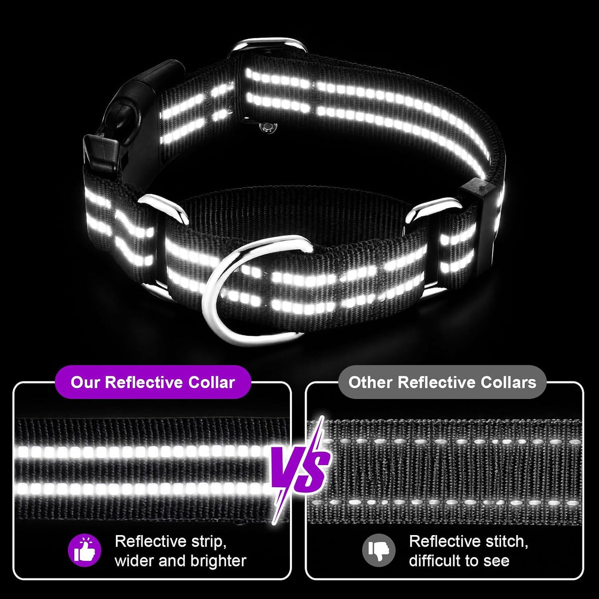 Martingale Collar for Dogs, Reflective Escape Proof, M - Sliver / Large - image 2