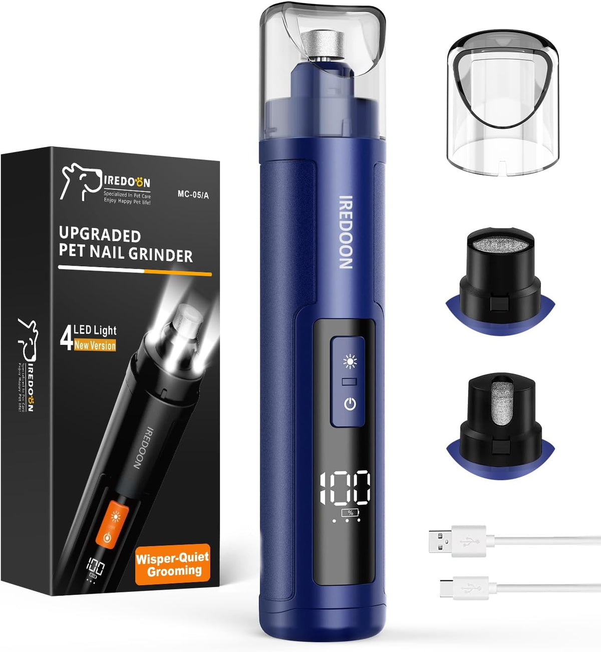 Dog Nail Grinder with 4 LED Lights - Sapphire Blue