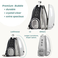 Lollimeow Cat Carrier Backpack, Bubble Expandable Backpack Carrier, Pets and Small Dogs,Airline-Approved, Designed for Travel, Hiking, Walking & Outdoor Use (Front Expandable-Black)